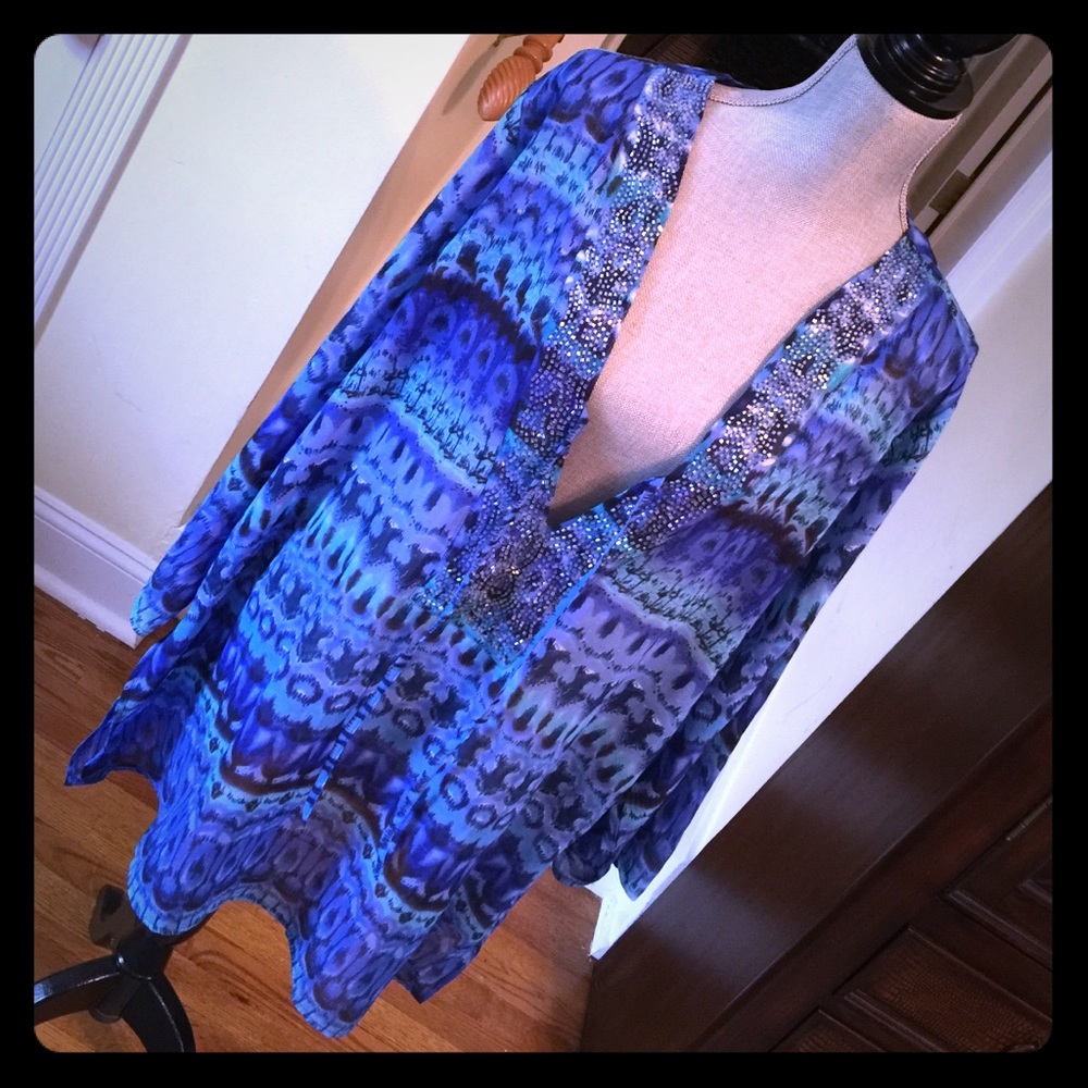 RAVIYA BLUE FLOWY MUMU/TUNIC SZ 2X NWOT